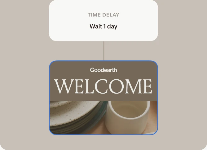 A workflow step waiting one day before sending a welcome email