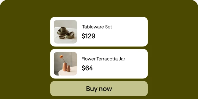 A Flodesk checkout with two products and a Buy now button