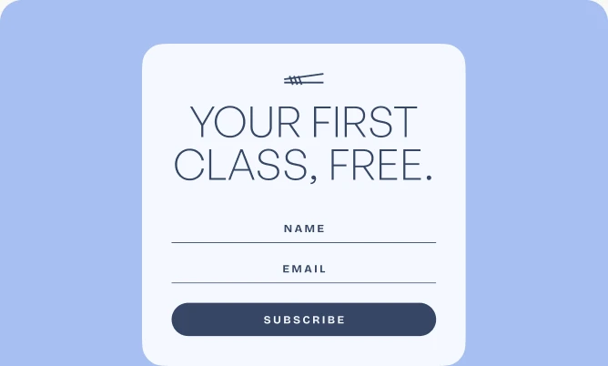 A Flodesk sign-up form offering a free first class